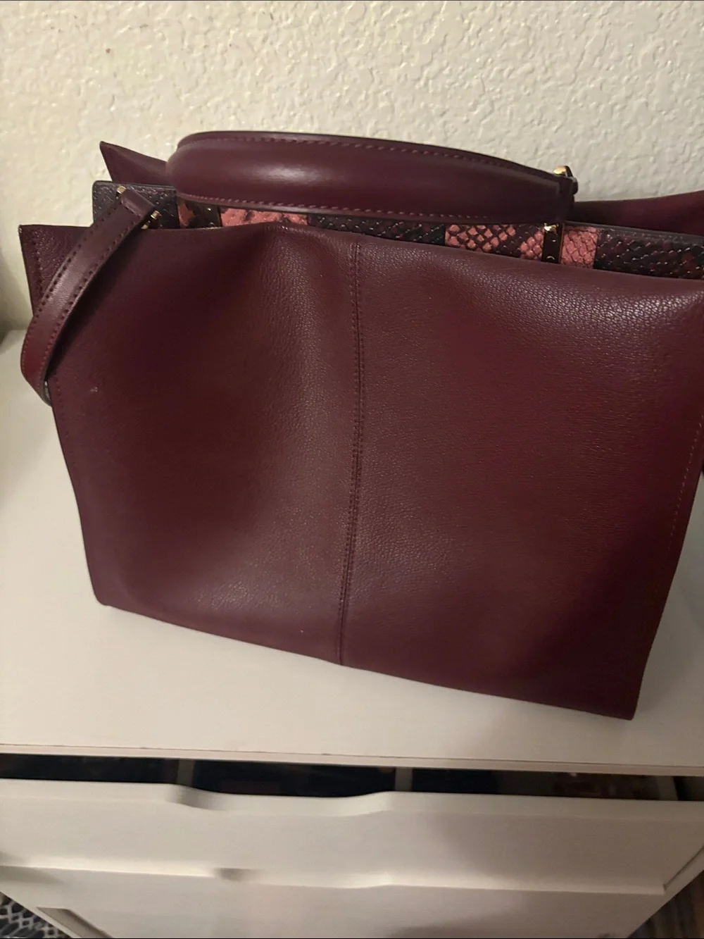 Michael Kors Burgundy Pebbled Leather Satchel with Gold Hardware